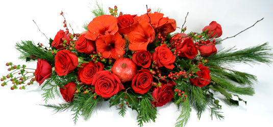 Holiday Centerpiece 24 Roses and Amaryllis Lilies  from Mockingbird Florist in Dallas, TX