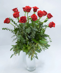 Our Best Long Stem Roses in our Hand Blown Vase from Mockingbird Florist in Dallas, TX