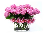 Blue on Pink Rose Arrangment 