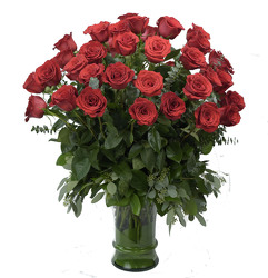  48 Premium Long Stem Red Roses In Hand Blown Vase from Mockingbird Florist in Dallas, TX