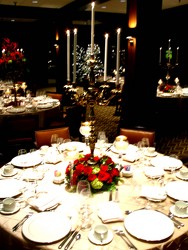 Holiday Table Gold Candelabra Decorations from Mockingbird Florist in Dallas, TX