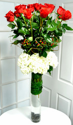 18 Exquisite Red Roses & Hydrangea Internet Special !! from Mockingbird Florist in Dallas, TX