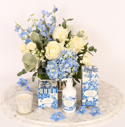 Indigo Cotton by Michel Design Works and Florals from Mockingbird Florist in Dallas, TX