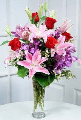 <h1> Lush Passion Bouquet  Roses, Lilies & Orchids </h1>  from Mockingbird Florist in Dallas, TX