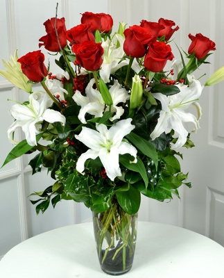 Holiday Roses & Lilies from Mockingbird Florist in Dallas, TX