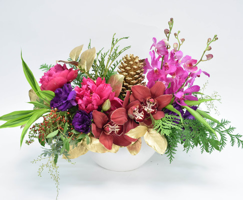 <H1> Gilded Peony Holiday Centerpiece </H1>  from Mockingbird Florist in Dallas, TX