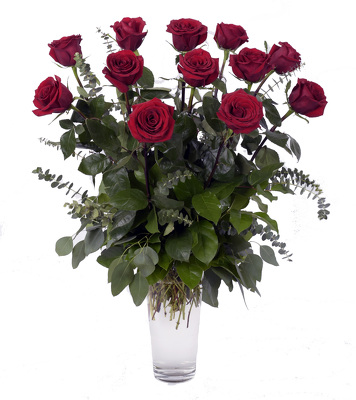 Our Best Red Roses Designed In Our Hand Blown Vase from Mockingbird Florist in Dallas, TX