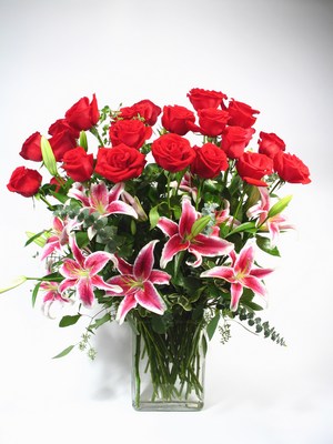 Starfighter Rose Arrangment 24 Roses and Lilies from Mockingbird Florist in Dallas, TX