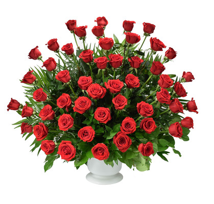 <H1> Red Splendor Urn Arrangement </H1> from Mockingbird Florist in Dallas, TX
