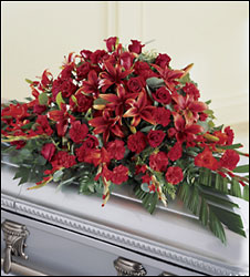 Red  Splendor Casket Spray from Mockingbird Florist in Dallas, TX