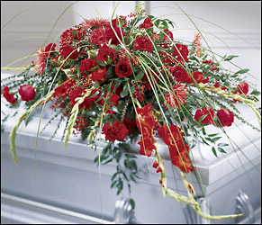 Red Rouge Casket Spray from Mockingbird Florist in Dallas, TX