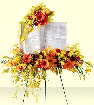  Solemn Word Standing Bible Spray from Mockingbird Florist in Dallas, TX