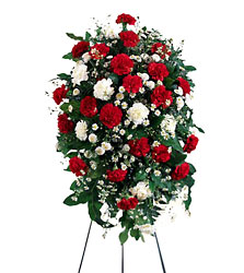 <h1> Crimson & White Standing Spray </h1> from Mockingbird Florist in Dallas, TX