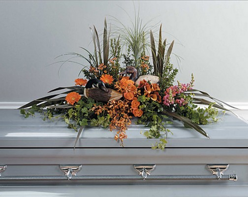 Duck Decoy Casket Arrangement from Mockingbird Florist in Dallas, TX