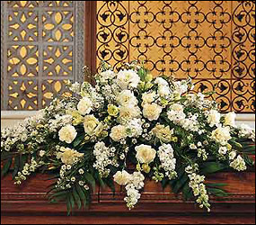 Pure White Casket Spray from Mockingbird Florist in Dallas, TX