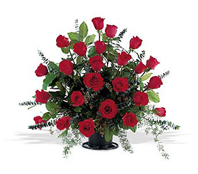 Blooming Red Roses Basket Sympathy Flowers from Mockingbird Florist in Dallas, TX